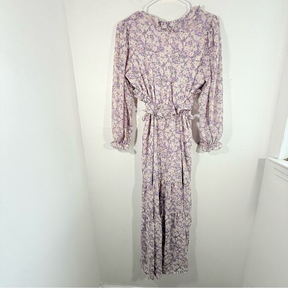 NWT Vici Lush Always A Gal Purple Ruffle Floral Side Cutout Mini Dress Small New - Picture 12 of 13